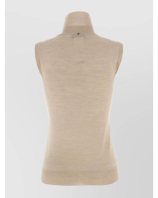 Sportmax Natural Virgin Wool Sleeveless Turtleneck Knitted Top Vertigo