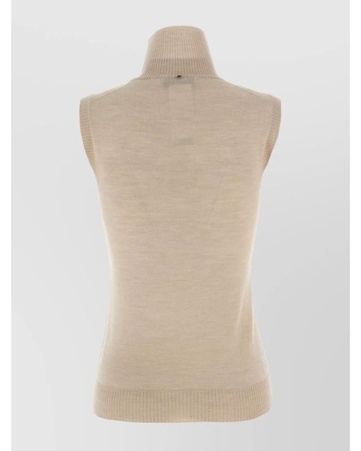 Sportmax Natural Virgin Wool Sleeveless Turtleneck Knitted Top Vertigo