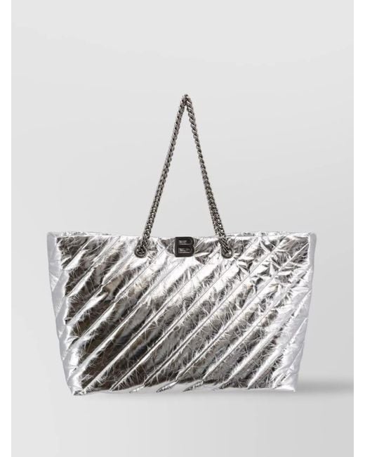 Balenciaga Gray Quilted Leather Shoulder Bag With Frontal Monogram