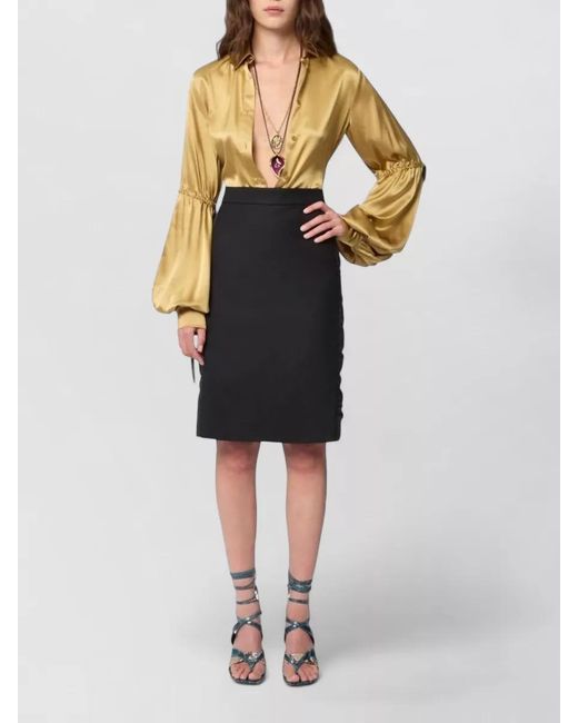 Nina Ricci Black Wool Ruched Midi Skirt