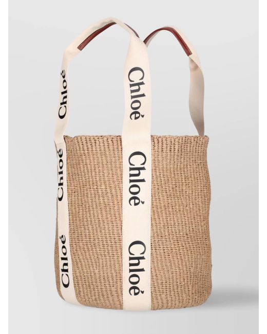 Chloé Natural Woven Texture Rectangular Shape Dual Handles Tote