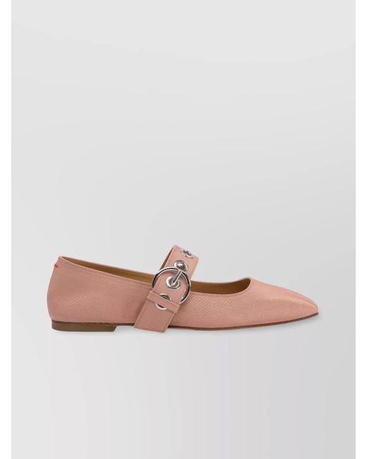 Aeyde Pink Leather Mary Jane Ballerina Shoes