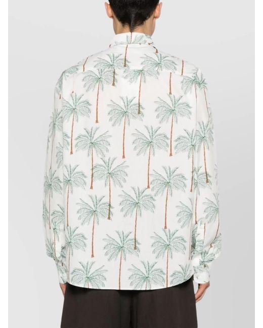 Jacquemus White Graphic Palm Tree Print Button-Down Collar Shirt for men