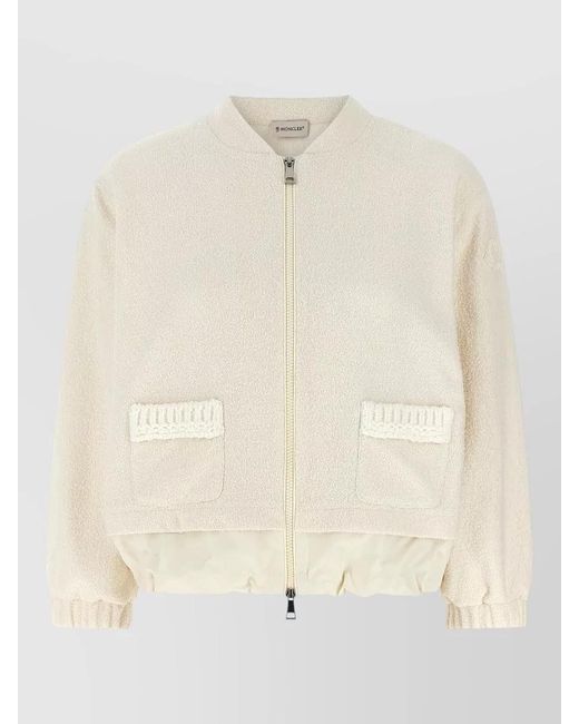 Moncler Natural Bouclé Knit Jacket Elasticated Hem Pockets