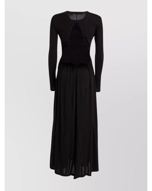 Proenza Schouler Black Crewneck Cut-Out Midi Dress With Drawstring Waist