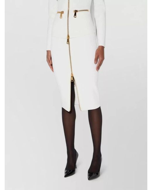 Elisabetta Franchi White Midi Dress Bodycon Fit High Waist