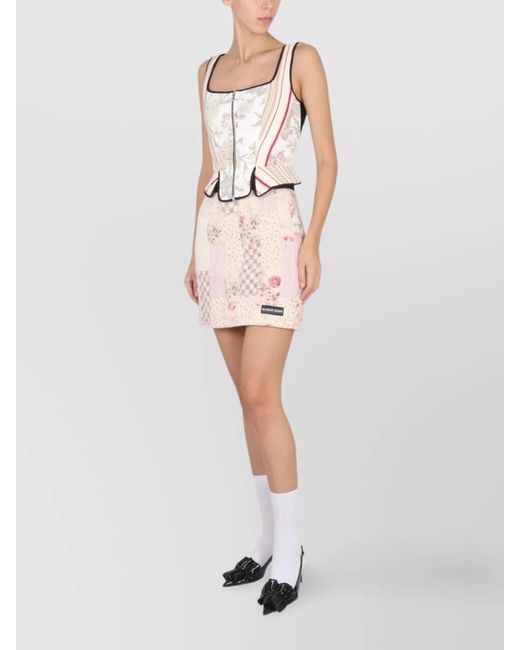 MARINE SERRE White Cotton Mini Fitted Skirt