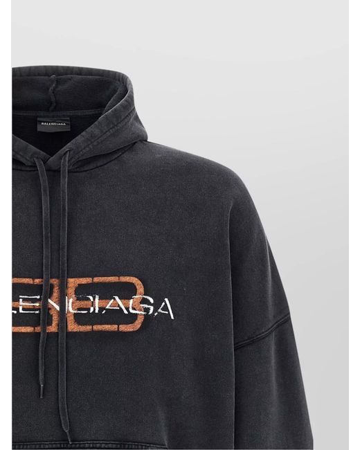 Balenciaga Blue Cotton Logo-Print Hoodie for men