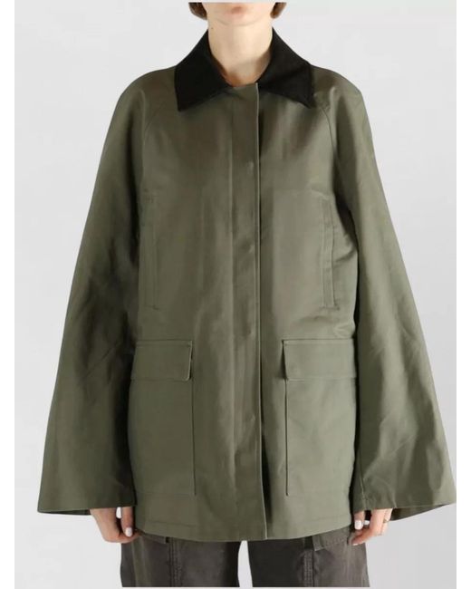 Totême  Green Cotton Jacket Country Style Corduroy Collar