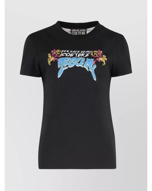 Versace Jeans Couture Black Ribbed Logo Print T-Shirt