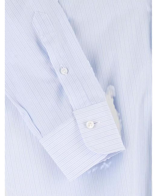 Barba Napoli Blue Striped Button Down Collar Shirt Long Sleeves for men