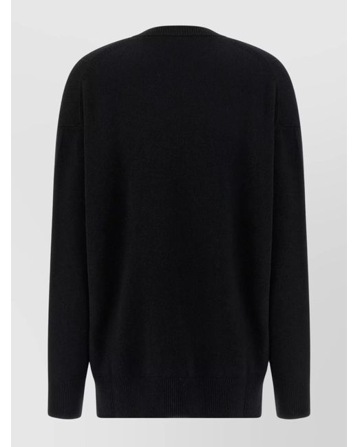 Jil Sander Blue Wool Cashmere Ribbed V-Neck Oversized Jumper