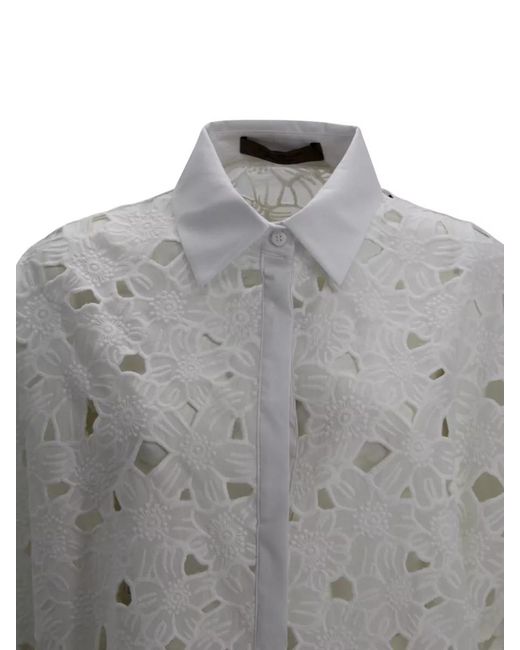 D.exterior Gray Embroidered Sangallo Shirt Floral Sheer Design