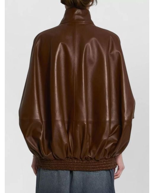Balenciaga Brown Lamb Leather Short-Sleeve Bomber Jacket