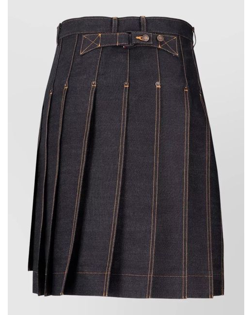 Thom Browne Black Bermuda Length Five Pocket Pleated Denim Skirt