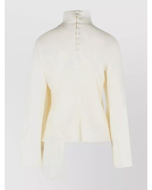 Rohe White Silk Scarf Blouse High Collar Draped