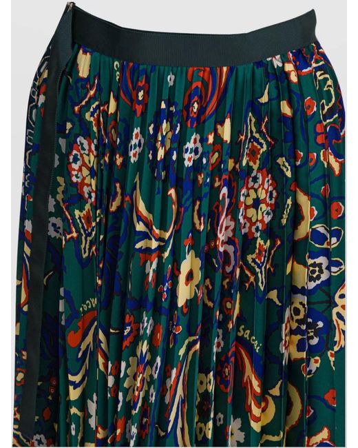 Sacai Blue Floral-Print Pleated Skirt