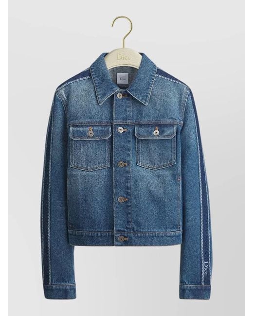Dior Blue Denim Jacket Cropped Boxy Contrast Stitching