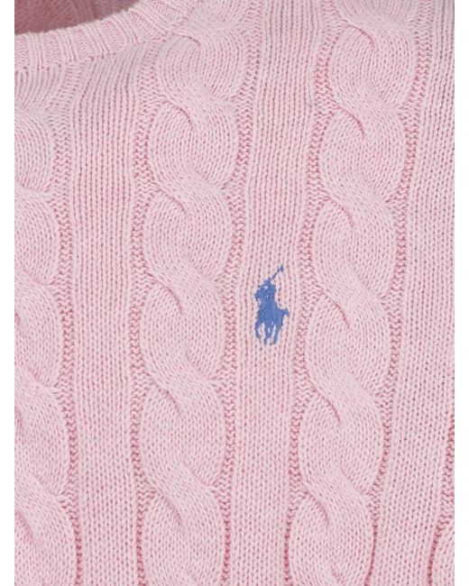 Polo Ralph Lauren Pink Crewneck Sweater Cable Knit Ribbed Trims for men