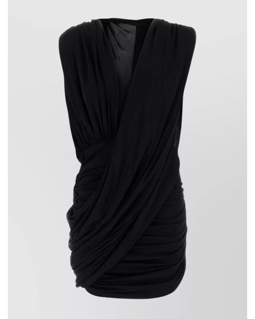 Magda Butrym Black Mini Dress Draped Design Ruched Detailing Sleeveless