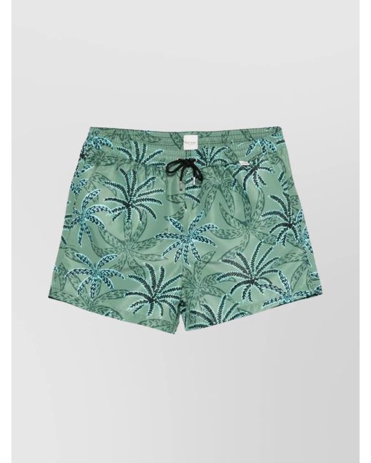 Paul Smith Green Palm Print Quick-Dry Swim Shorts for men