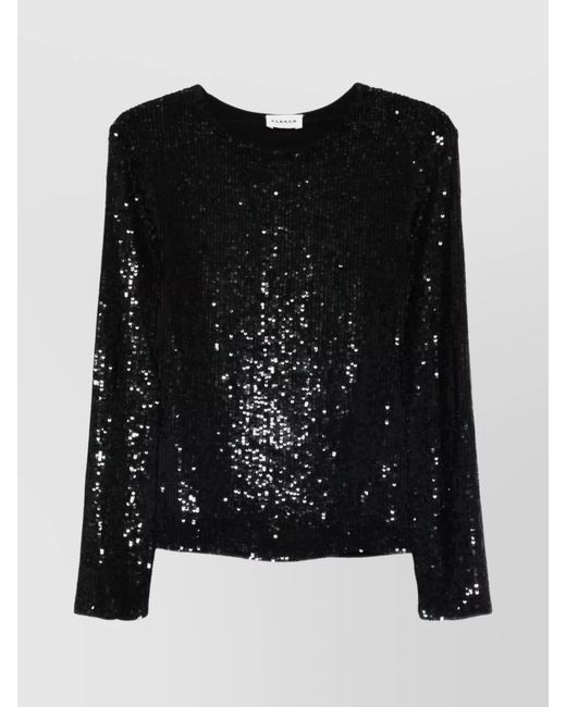 P.A.R.O.S.H. Black Sequin-Embellished Long-Sleeve Blouse