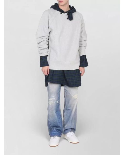 Engineered Garments White Hooded Crewneck Sweatshirt Crossbar L Detail for men