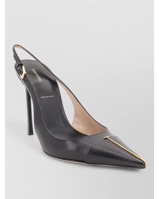 Tom Ford Gray Leather Pumps Metal T Logo Slingback