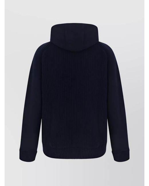 Herno Blue Wool Reversible Hooded Ribbed Knit Cardigan Jacket for men