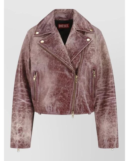 DIESEL Brown Textured Coat Zip Pockets Notched Lapels