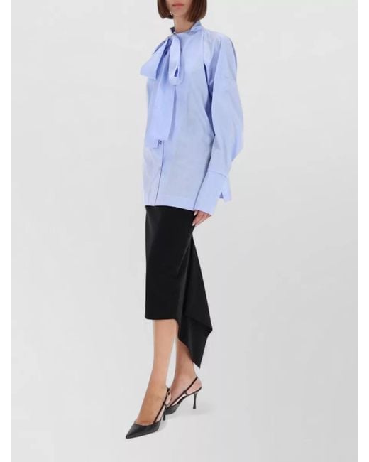 Thelatest Blue Shirt Cecilia Bow Detail Long Sleeves
