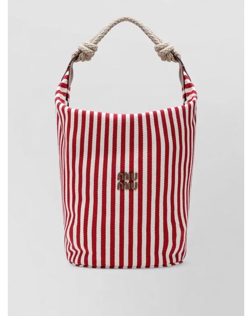 Miu Miu Red Bucket Bag Rope Handle Striped Pattern