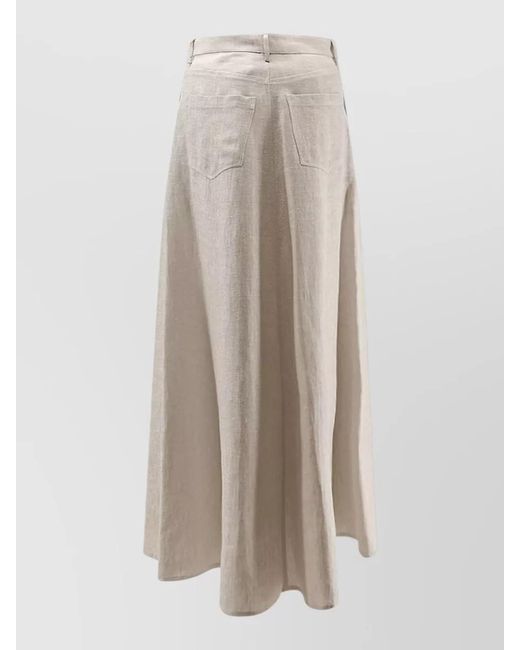 Alysi Natural Linen Skirt High Waist Belt Loops Pockets