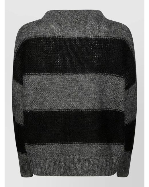 Dondup Black Knitwear Round Neck Striped Long Sleeves