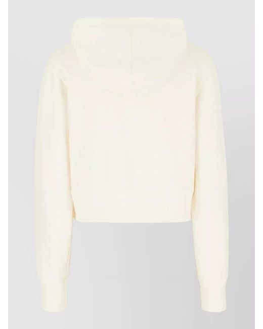 Palm Angels White Cropped Hooded Top Ribbed Cuffs