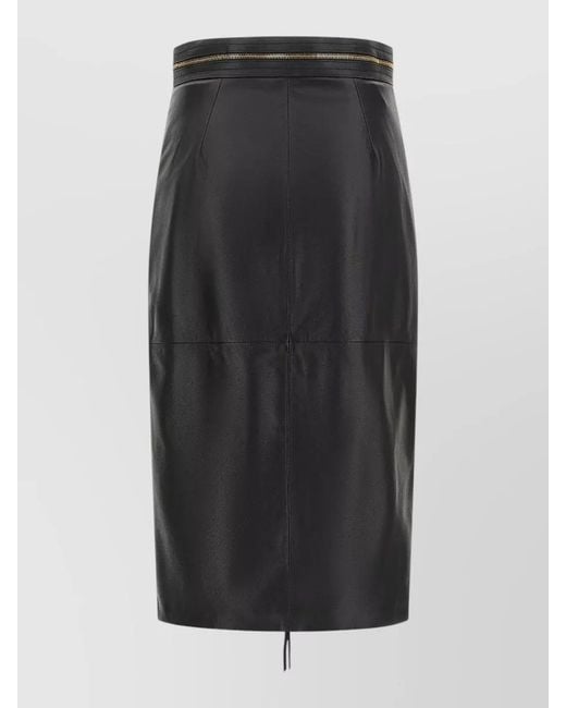 Elisabetta Franchi Black High Waist Leather Skirt Hardware