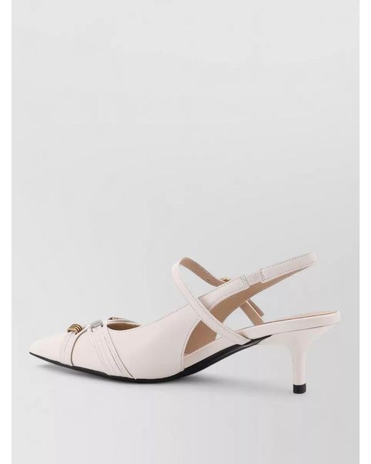 Pinko White Gloria 18 Leather Slingback Pump Metal Lettering