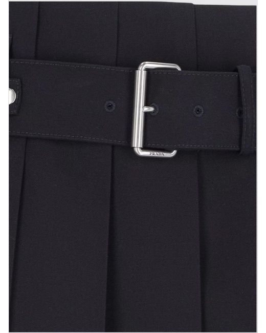 Prada Black Wool Midi Pleated Skirt