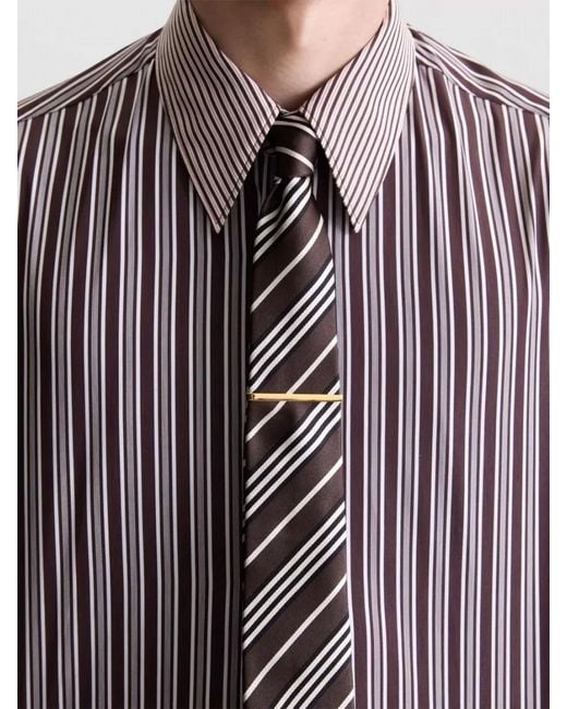 Saint Laurent White Silk Tie Diagonal Stripe Motif Design for men