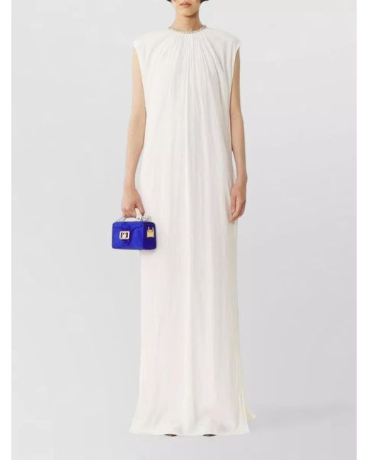 Lanvin White Sleeveless Dress Floor Length Embellished Neckline