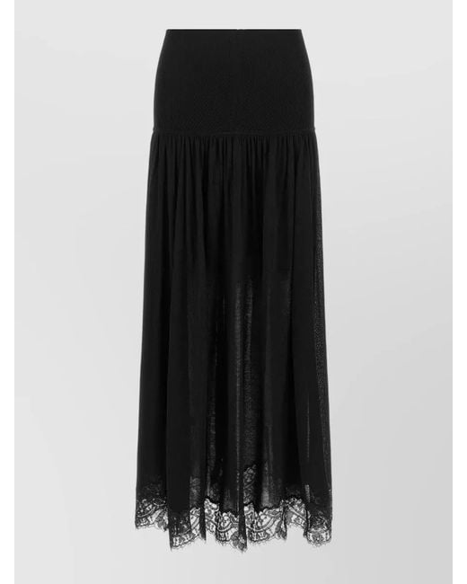 Zimmermann Black High-Rise Ribbed-Knit Lace Maxi Skirt