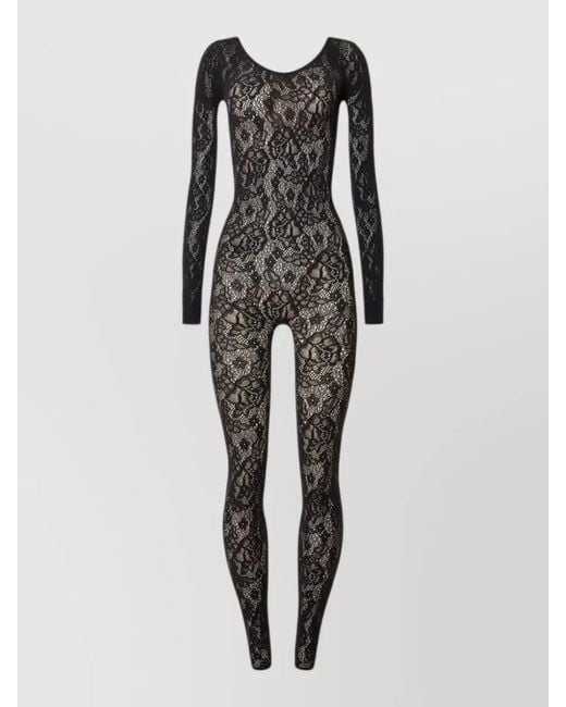 Wolford Multicolor Rose Lace Long Sleeve Sheer Jumpsuit