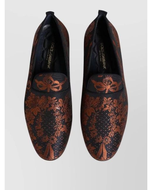 Dolce & Gabbana Brown Floral-Pattern Slip-On Loafers for men