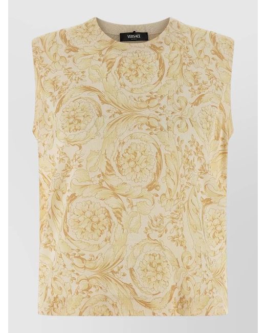 Versace Natural Barocco Floral Pattern Ribbed Neckline Vest