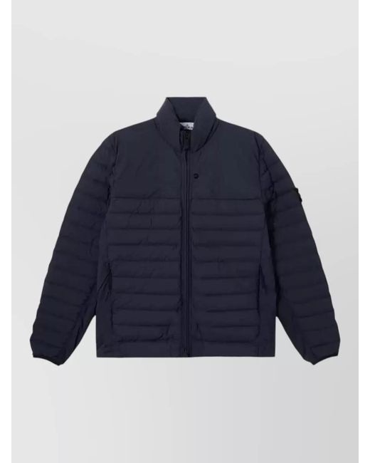Stone Island Blue Long Padded Coat High Neck Quilting for men