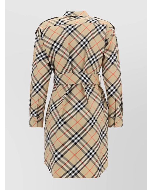 Burberry Natural Cotton Checked Belted Shirt Midi Dress