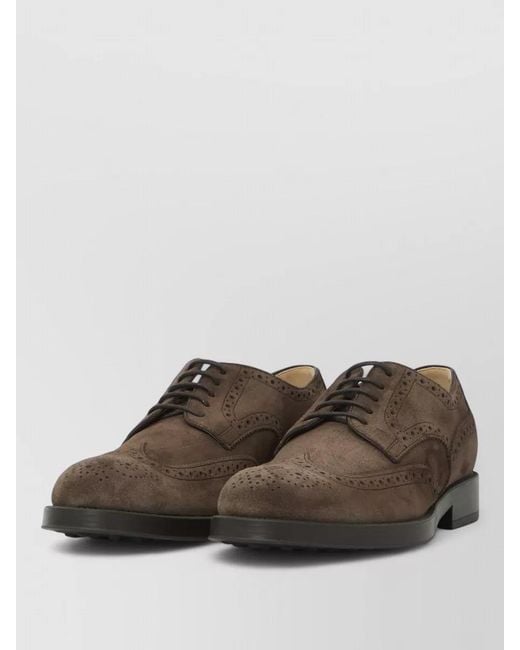 Tod's Brown Suede Lace Up Brogues Leather Sole for men