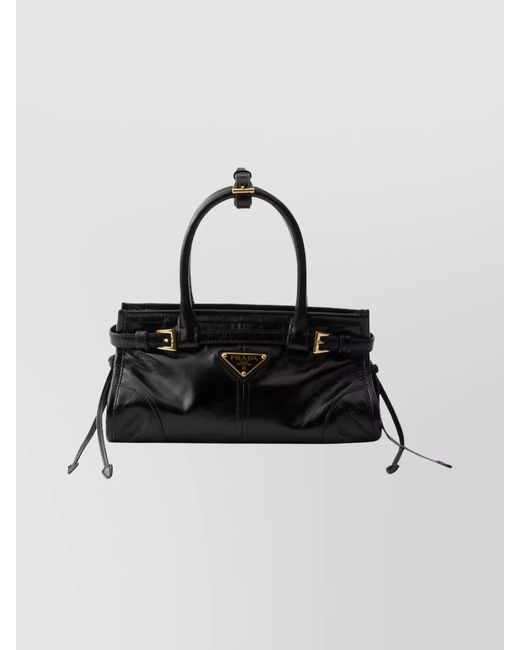 Prada Black Handheld Clutch With Buckle And Drawstring