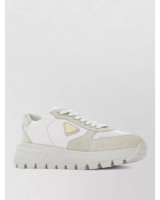 Prada White Leather Low-Top Sneakers