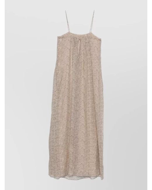 Alysi Natural Midi Dress Dotted Pleated Ramie Spaghetti Straps